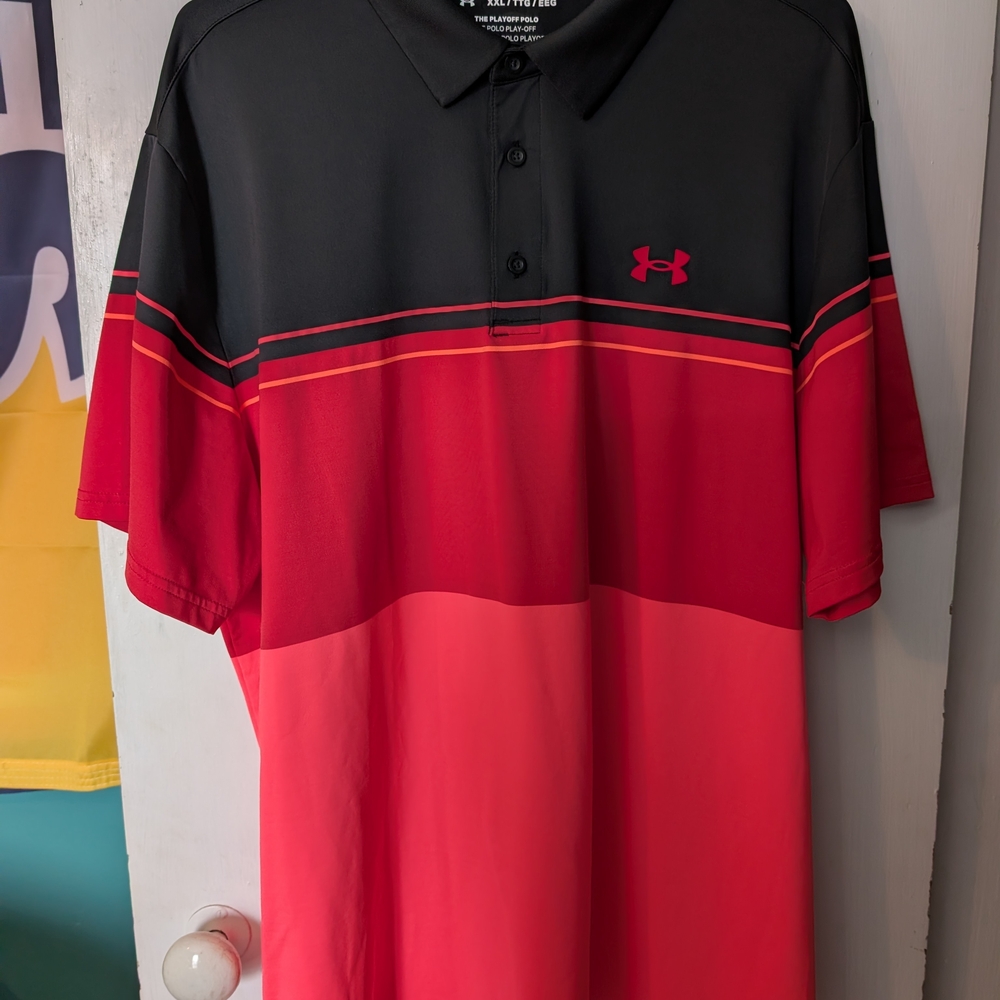 Under Armour Men's Black and Pink Polo Shirt XXL